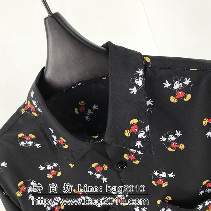 YSL聖羅蘭 19ss春季 黑色 米老鼠印花長袖襯衫 府綢面料 數碼直噴印花 男女同款 ydi2633